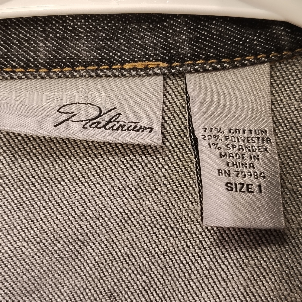 Chico's Platinum Jacket Dark Gray Denim Women Size 1 (Medium) Pleated Front - Picture 10 of 10